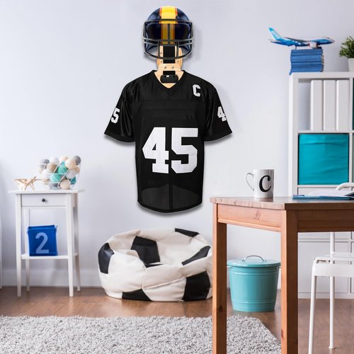 Eorbow Tactical Gear Wall Mount, Wooden Motorcycle Helmet Holder Stand, Heavy Duty Helmet Display Hanger, Multipurpose Jacket Rack for Police, Soccer, Cycling, Skiing Gears, Coats, Vets, Hats, Caps