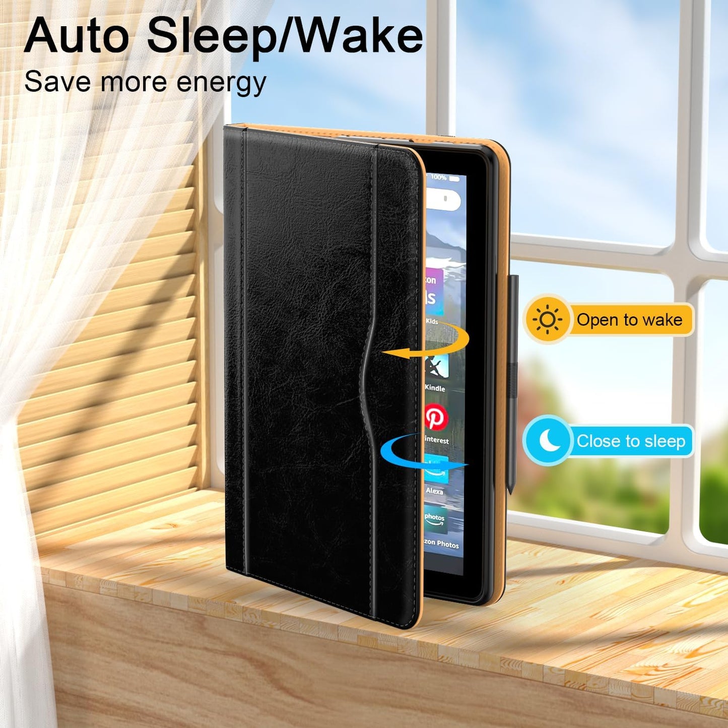 for 10 Tablet Case (13th/11th Generation 2023/2021 Released), PU Leather Folio Cover with Multi-Angle Stand/Pen Holder, Auto Wake/Sleep for 10/10 Plus, Black