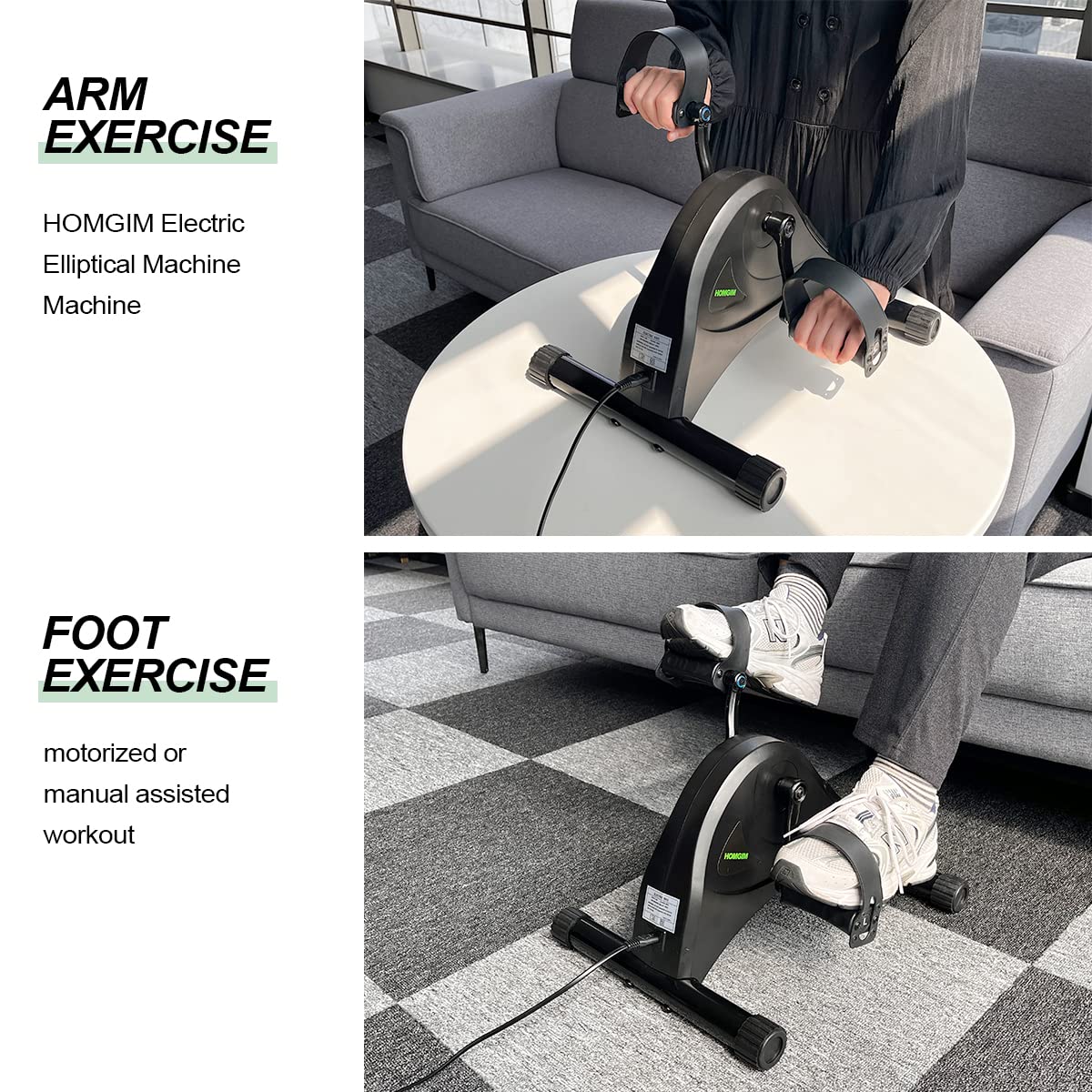 HOMGIM Motorized Mini Exercise Bike Electric Pedal Exerciser for Seniors Rehab Training, Under Desk Bike Pedal Exerciser for Arm/Leg Fitness & Physical Therapy, 6 Levels Speed Adjustment (Black)