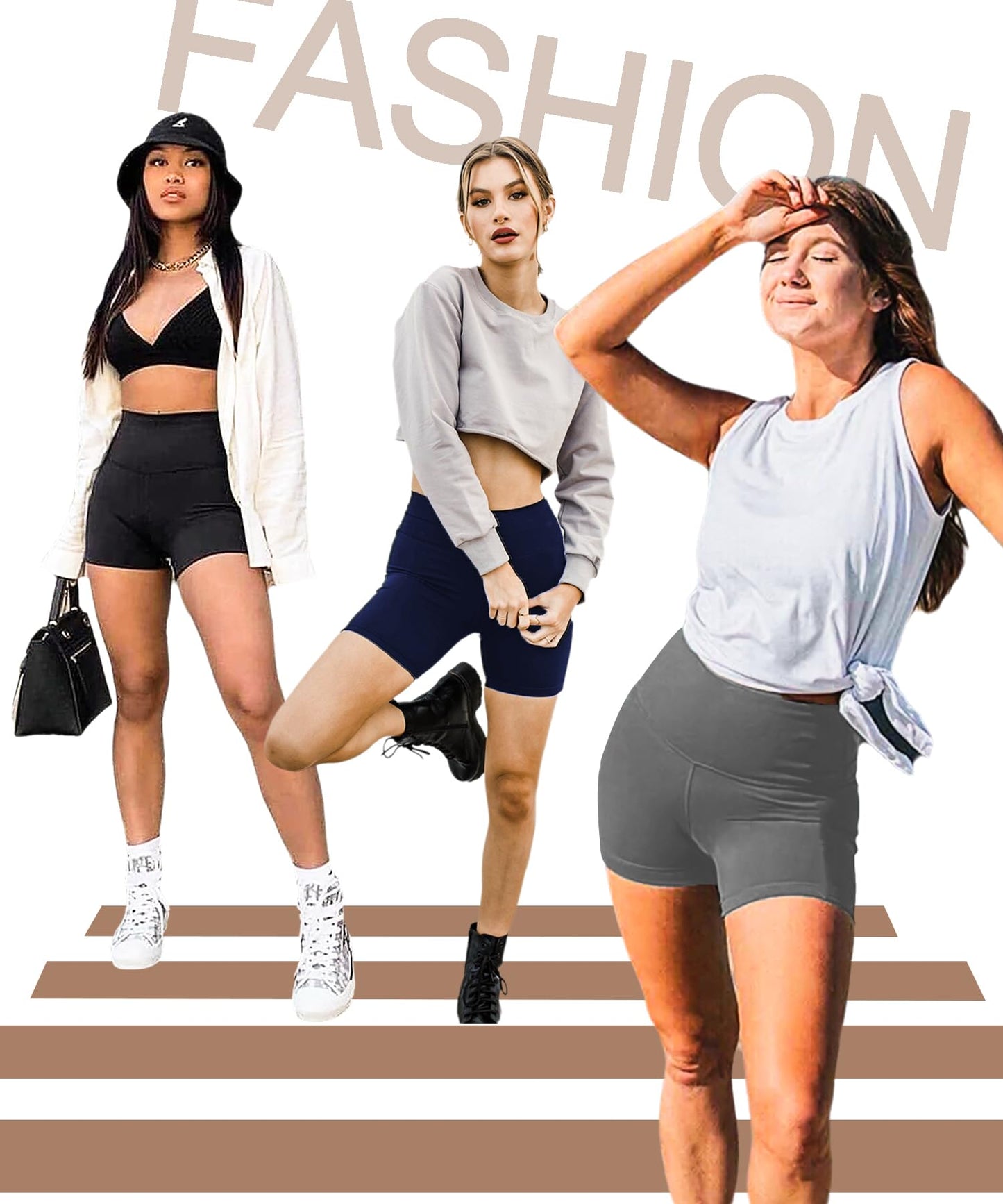 FULLSOFT 3 Pack High Waisted Biker Shorts for Women 5" Black Workout Yoga Athletic Spandex Womens Gym Shorts Running Dance Casual Home Outdoors Swim Shorts Gifts(Black,Dark Grey,Navy Blue,L-XL)