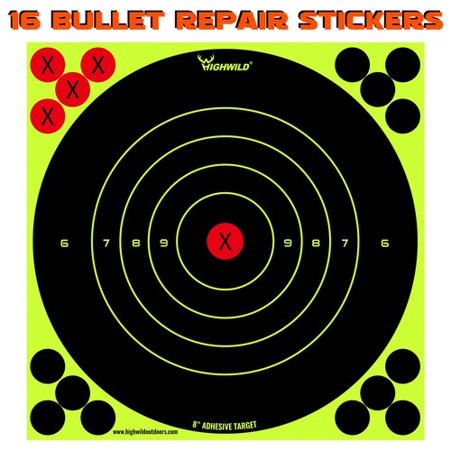 Highwild Stick Splatter Adhesive Bullseye Bright Fluorescent Yellow Shooting Targets - 8x8 Inch (50 Pack)