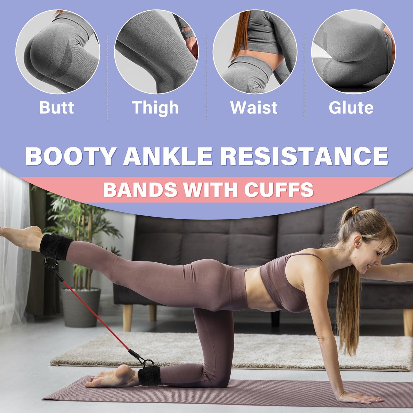 Feelorna Ankle Resistance Bands with Cuffs, Portable Ankle Bands for Working Out, 3 Levels of Resistance, Black