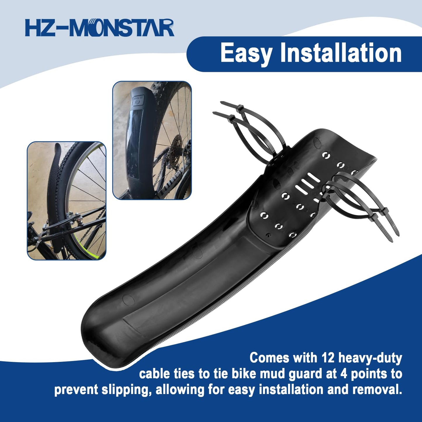 HZ-MONSTAR 2Pcs Universal Mountain Bike Mud Guard, Adjustable Road Mountain Bicycle Mud Guard, Bicycle Rear and Front Mountain Bike Mud Guard Set, 14.37“ Length 3.15” Width