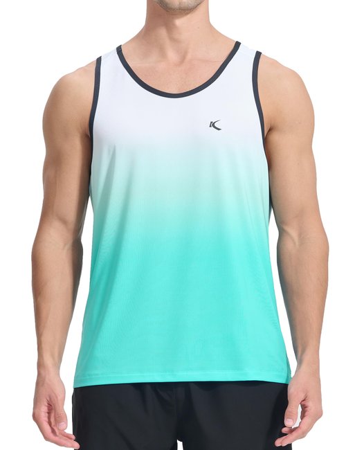 KPSUN Mens Quick Dry Sports Tank Tops Athletic Gym Bodybuilding Fitness Sleeveless Shirts for Beach Running Workout(GradientWhiteBlue XXL)