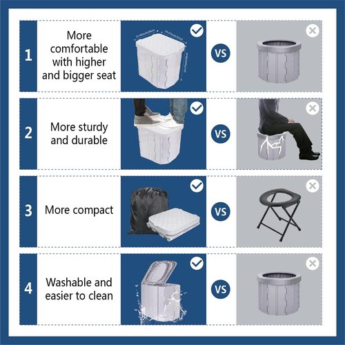 Hapoon XL Portable Folding Camping Toilet with Lid - Travel Portable Potty for Adults, Grey