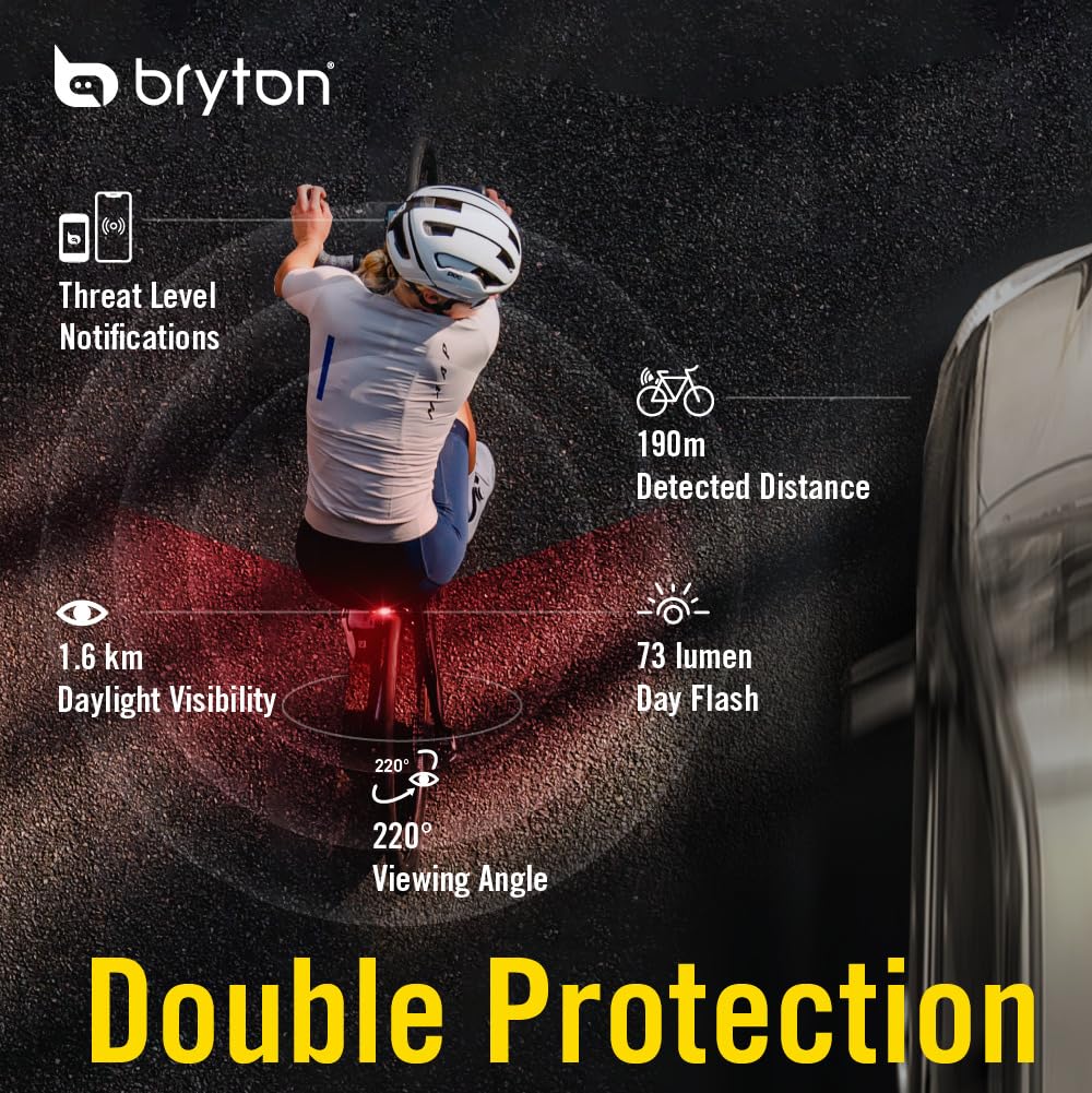 Bryton GARDIA R300L Cycling/Bike Radar with Tail Light, Visual and Audible Alerts for Vehicles up to 207 Yards Away, IPX7 Waterproof, Viewing Angle 220°, Support APP Display