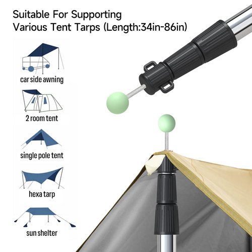 SANLIKE Telescoping Tent Tarp Pole Adjustable Camping Poles, 33"-86.6" Upgrade Thicked Stainless Steel Camping Poles for Backpacking Hiking Awning Sun Sails Outdoor Sports, Set of 4