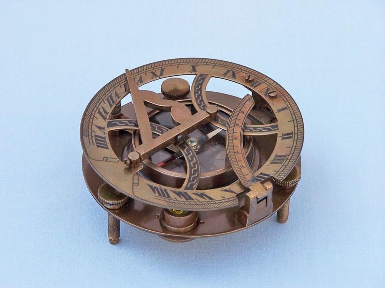 Hampton Nautical Antique Brass Round Sundial Compass with Rosewood Box, 6"