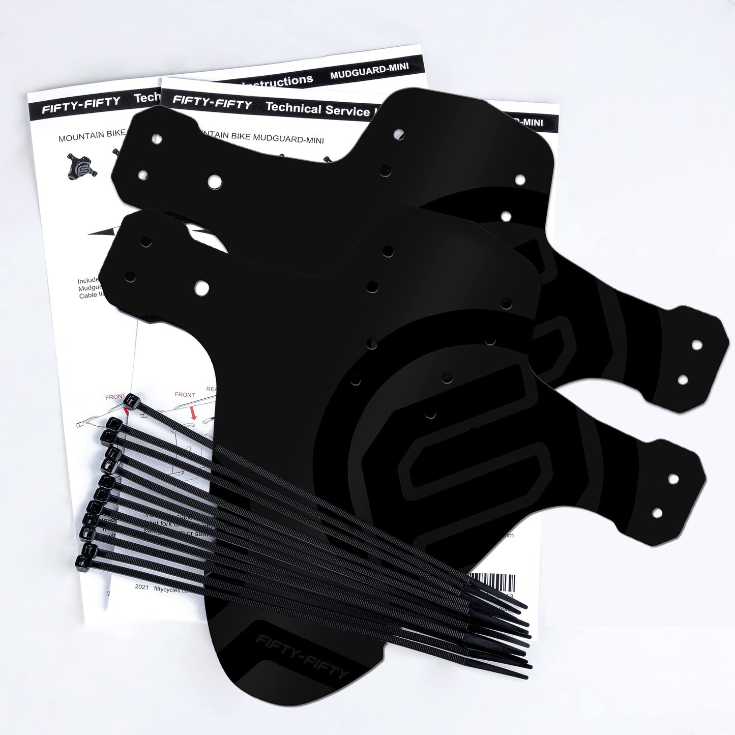 FIFTY-FIFTY 2-Pack Mountain Bike Fender, MTB Mudguard, Front and Rear Compatible Bicycle Mudguard, Fits 26", 27.5", 29", Plus Size and Fat Bike Wheel Sizes (Black)