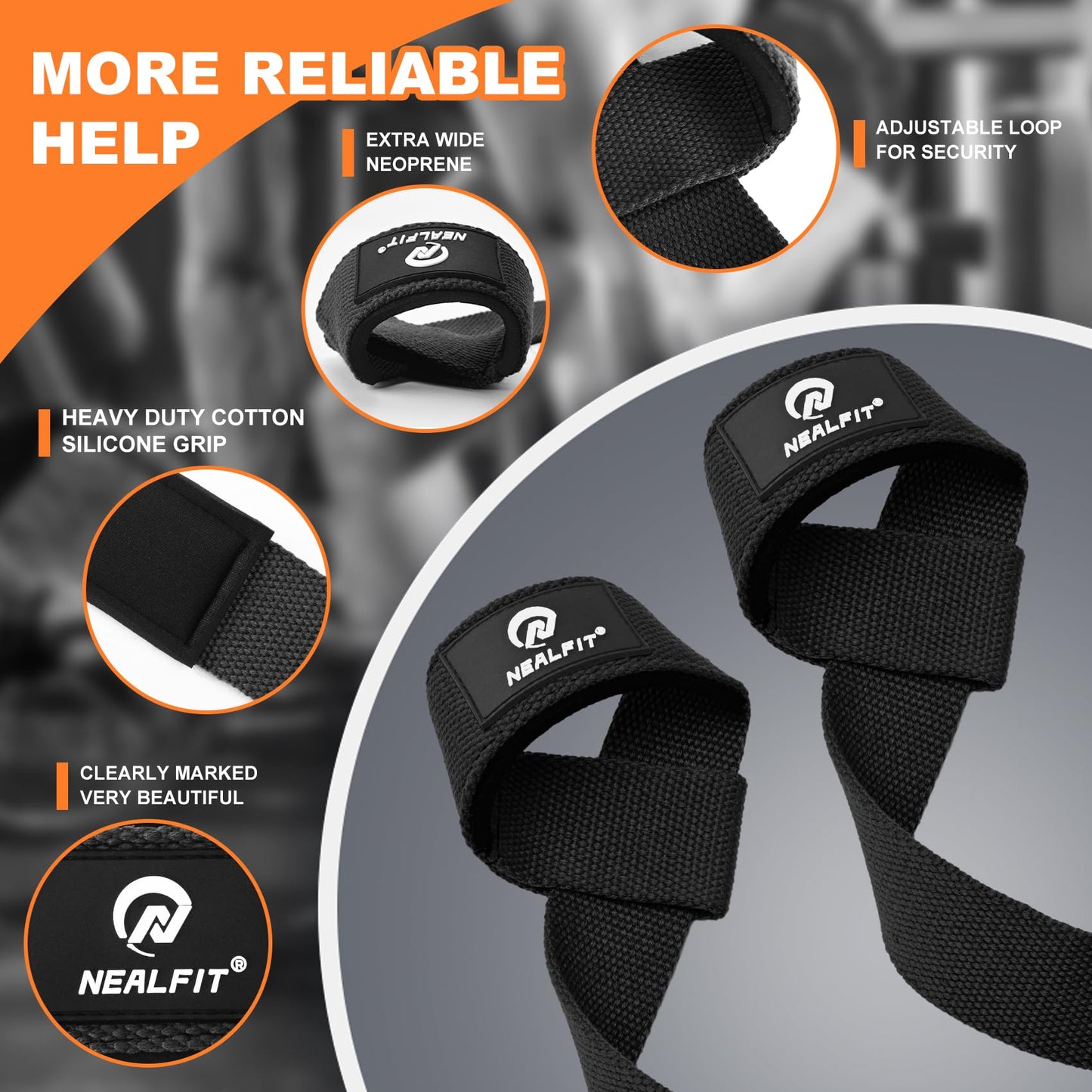 NEALFIT Lifting Straps for Weightlifting, Wrist Straps for Weightlifting, Deadlifts, Bodybuilding, Strength Training, Weight Lifting Straps for Men&Women (Black)