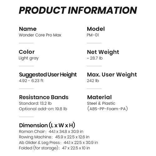 WONDER CORE Pro Max, Ab Machine for Stomach Workout, Ab Workout Equipment for Home Gym Trainer, 4-in-1 Exercise Equipment - Rowing, Leg Press, Glider, Roman Chair