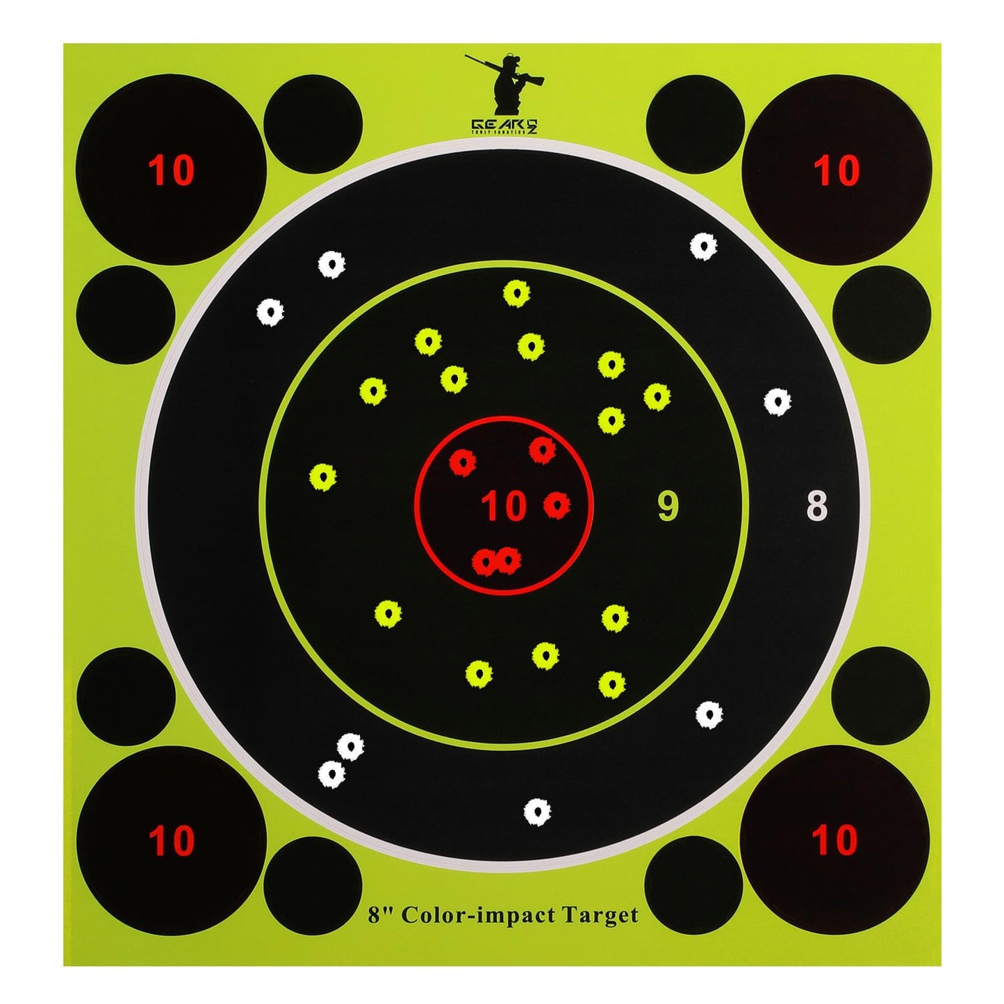 GearOZ 3 Colors Splatter Shooting Target Paper, 30 Sheets 8" Instant Shoot See Target with Red Bullseye, Self Adhesive Paper for Shooting Range & Practice, Airsoft, Pellet Gun, Rifles, BB Gun