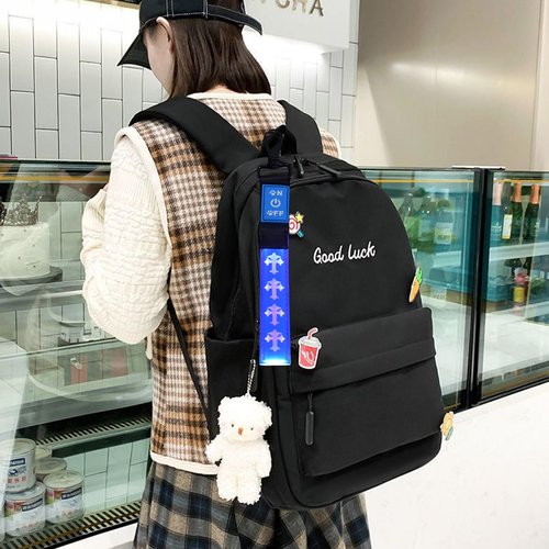 USB REACHRGEABLE Led Pendent for ladies bag, 15 mode color changing Double Side Flash Pendant for students bag (CROSS, BLACK)