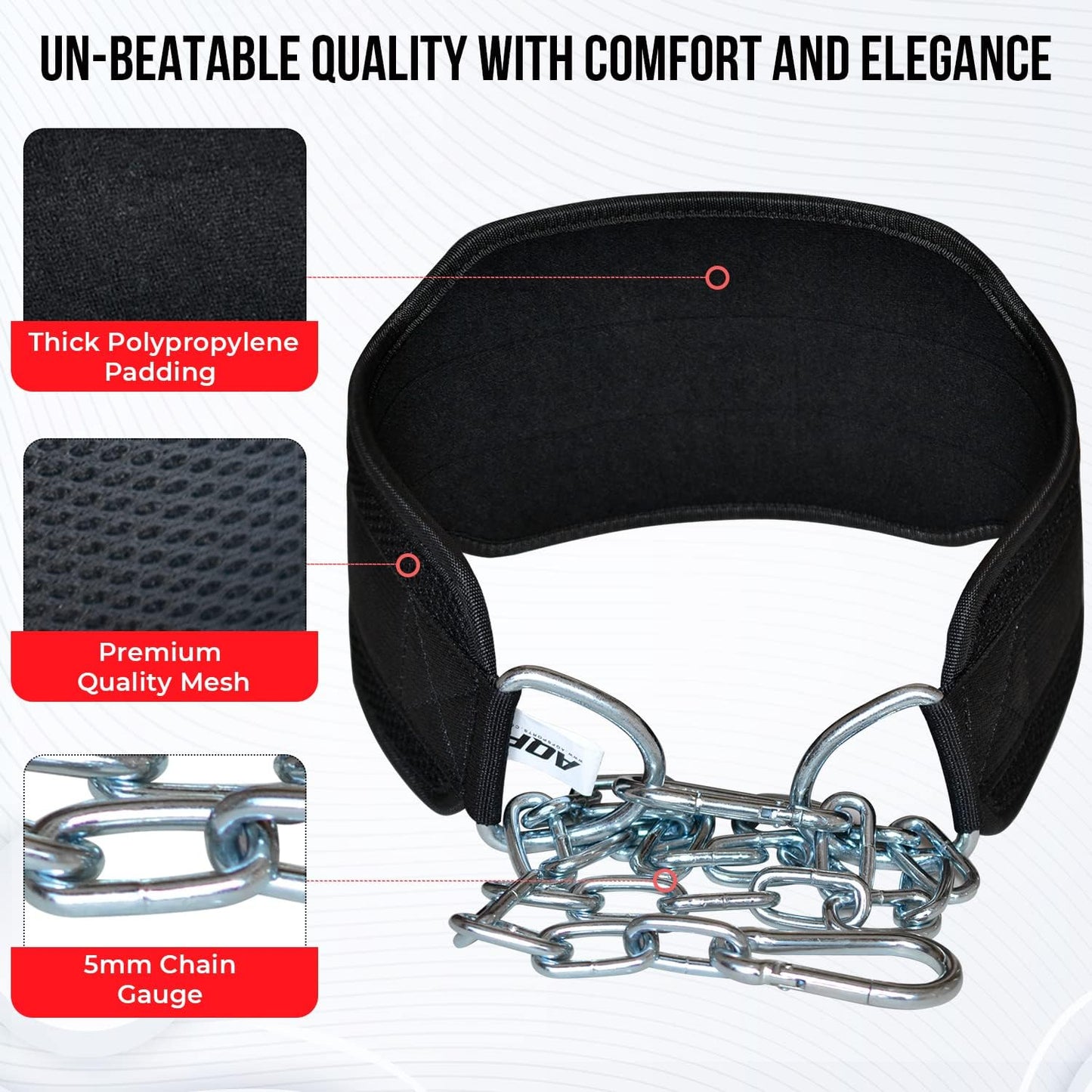AQF Weightlifting Dip Belt with 36" Steel Chain - Neoprene Padded Support for Powerlifting & Bodybuilding