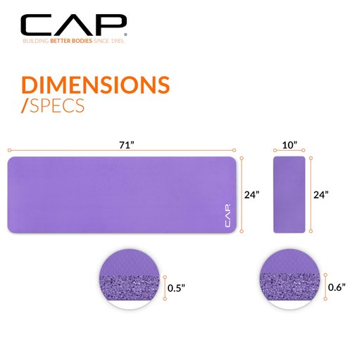 CAP Barbell High Density Exercise Yoga Mat with strap and Knee Pad 71"x24"x1/2" PURPLE