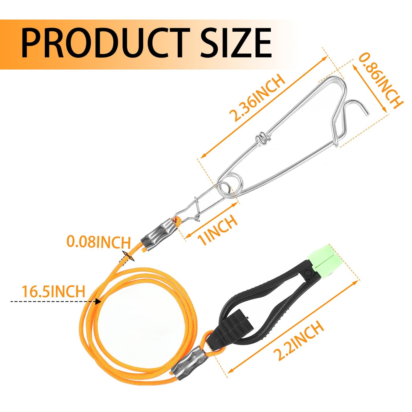 Hollowfly 8 Pcs Fishing Downrigger Release Clips Release Snap Weights Clips with Downrigger Line for Offshore Fishing Planer Board Weight Kite Trolling(Orange,17 Inch,A)