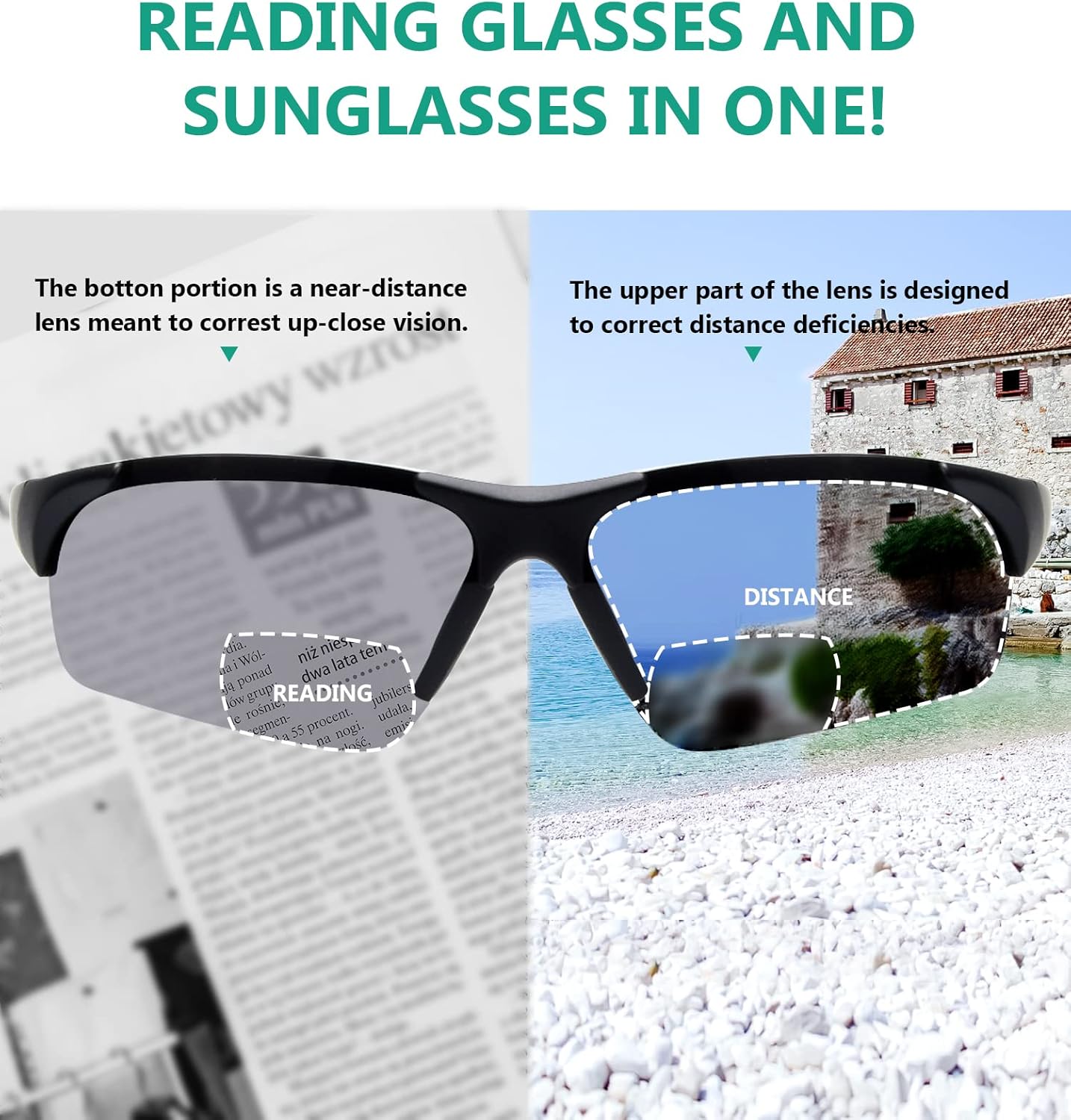 Eyekepper TR90 Unbreakable Sports Half-Rimless Bifocal Sunglasses Baseball Running Fishing Driving Golf Softball Hiking