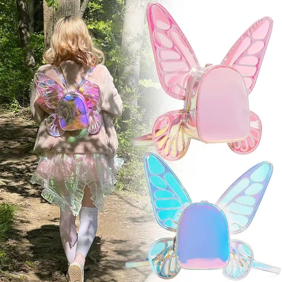 NAYNEFUW 2025 Ladies Laser Holographic Butterfly Girlish Leisure Backpack (Laser Blue)