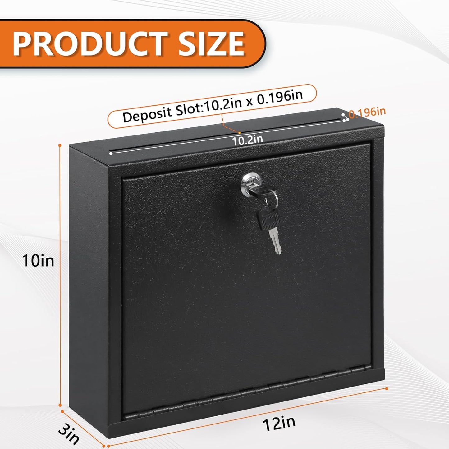 KYODOLED Suggestion Box with Lock and Slot, Small Locking Mailbox for Office, Wall Mount Safe Money/Key Drop Box with 50 Free Suggestion Cards, 9.8" W x 3" D x 7" H, Black