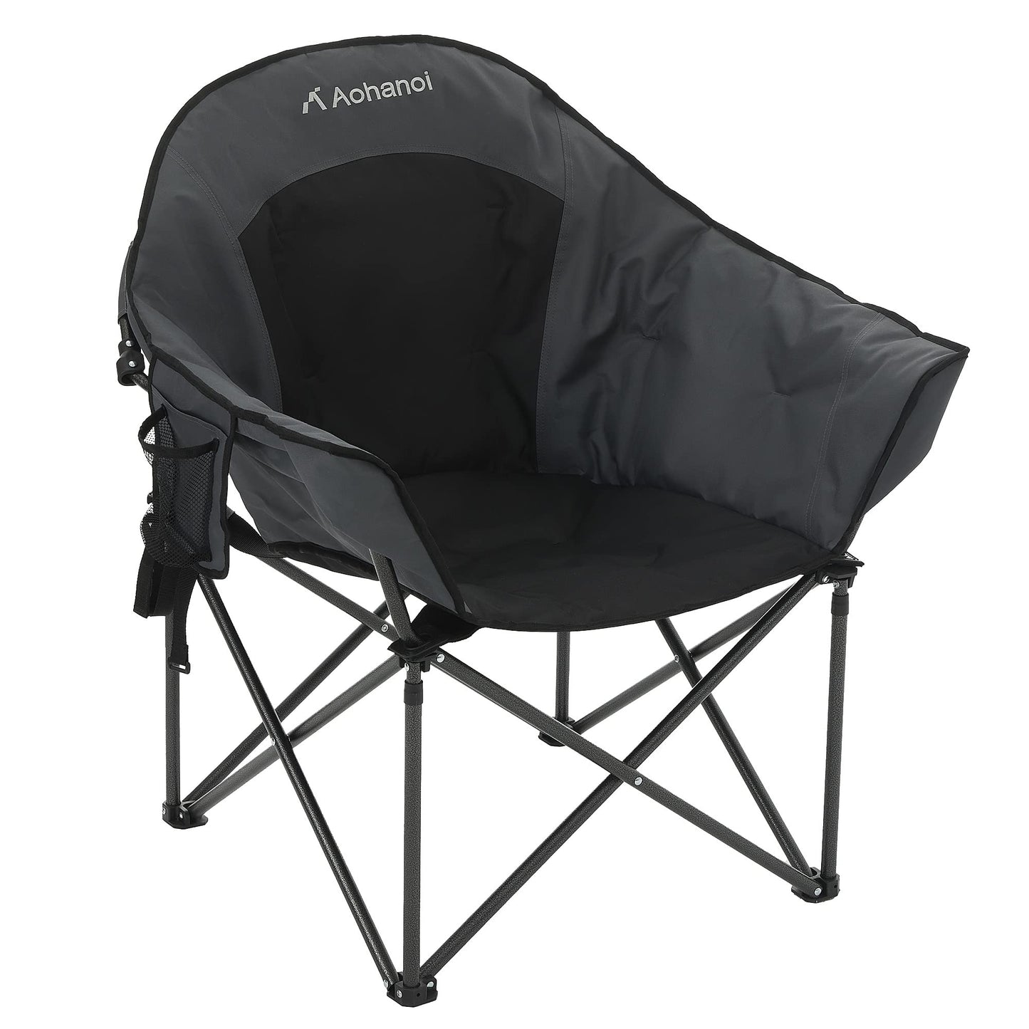 Aohanoi Oversized XL Camping Chairs for Adults, Padded Folding Camp Chair with Extra Wide Seats, Cup Holder & Side Pocket for Outdoor, Lawn, Picnic, Fishing, Sports, Lounge Moon Chairs, Black