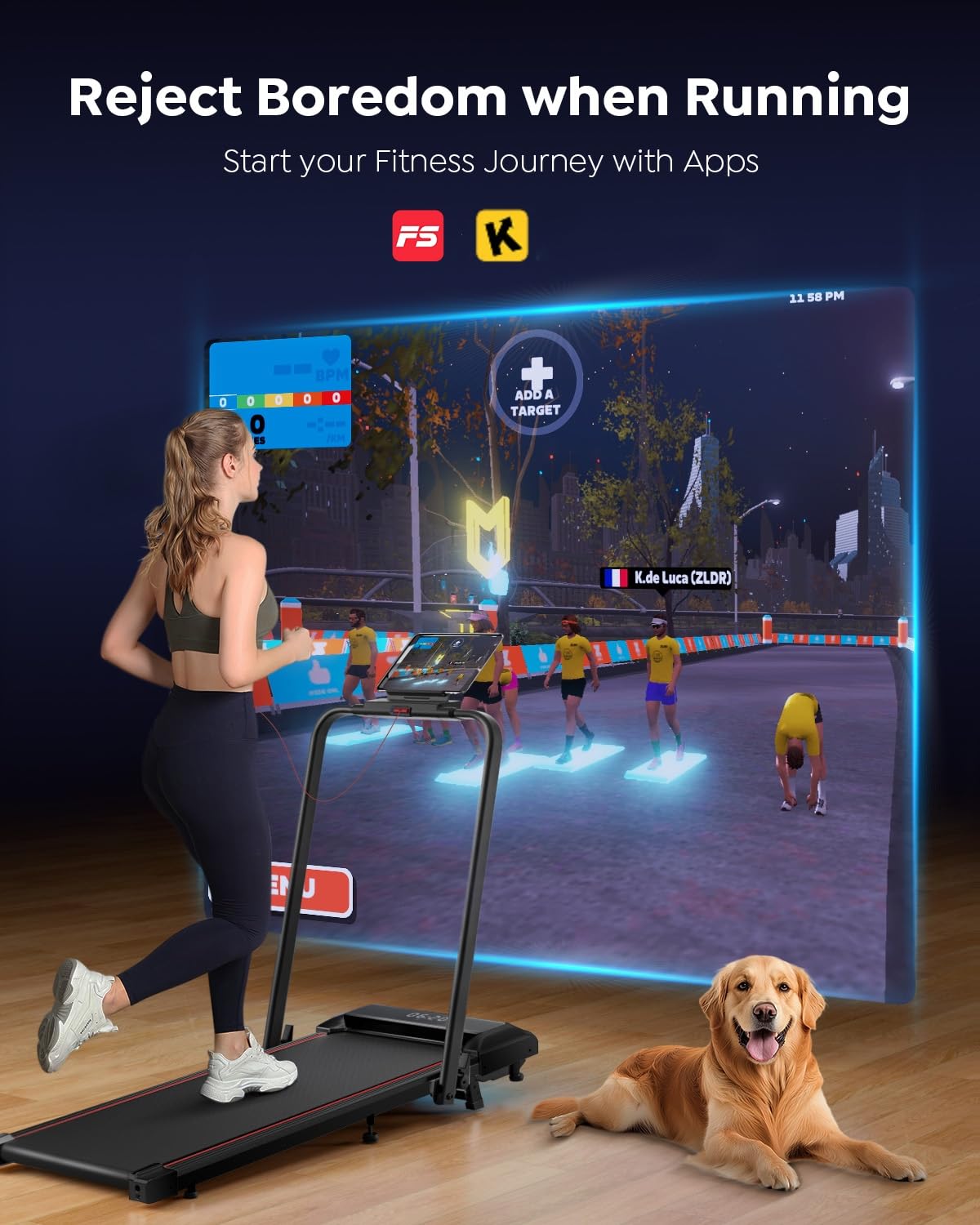 Acezoe Walking Pad Treadmill with Incline, 2 in 1 Folding Treadmills for Home Small Office, 300lbs Portable Compact Under Desk Treadmill with LED Display and Apps