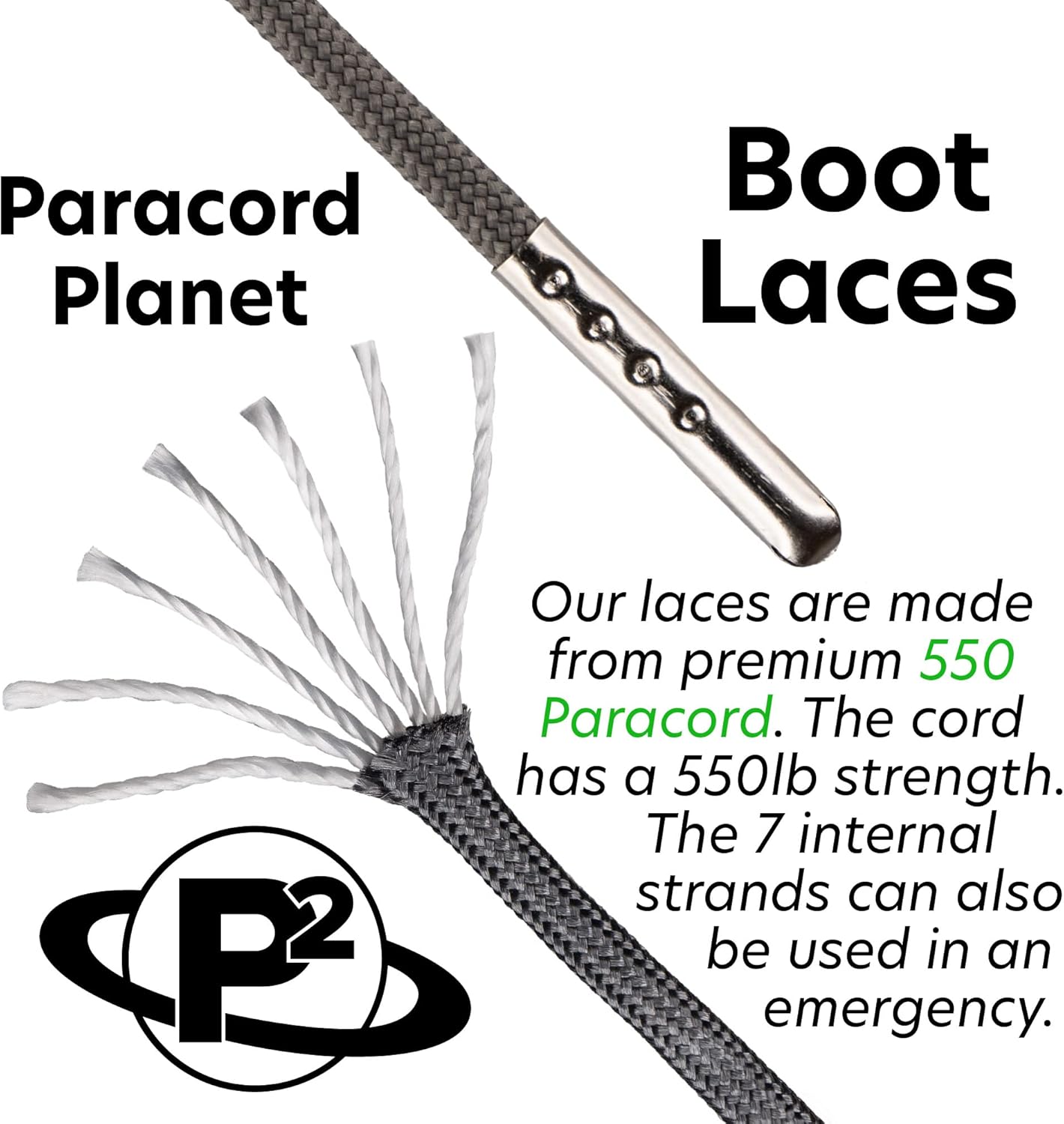 550 Paracord Boot Laces – Paracord Planet Milspec Paracord Boot Lace – Available in 52 and 72 Inch Lengths (72 Inch, Black)