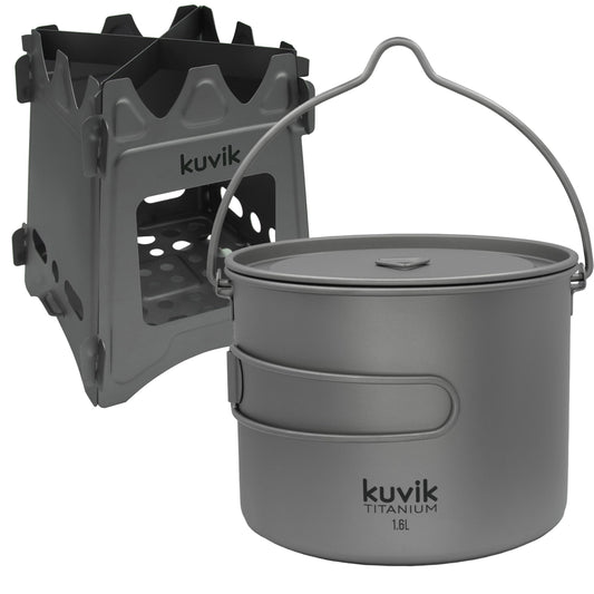 Kuvik Titanium Wood Stove & 1600ml (54 oz) Titanium Pot with Bail Handle Bundle