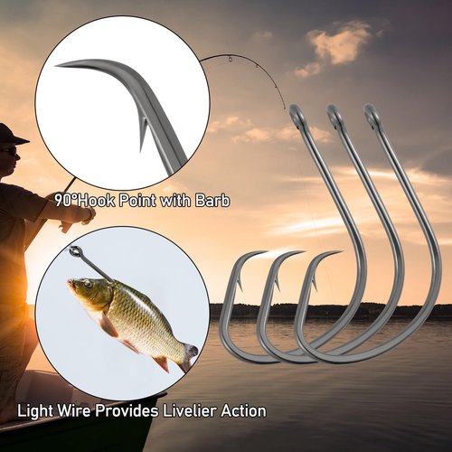 Dr.Fish 100 Pack Light Circle Hooks for Fresh & Saltwater Fishing, Offset Wide Gap Live Bait Fishing Hooks Bass Mackerel Striper Flounder Catfish 1/0