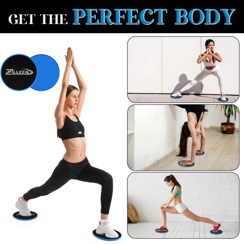 ZILLEEN Exercise Sliders for Working Out Blue Fitness Discs for Pilates Women Men, 2 Pack