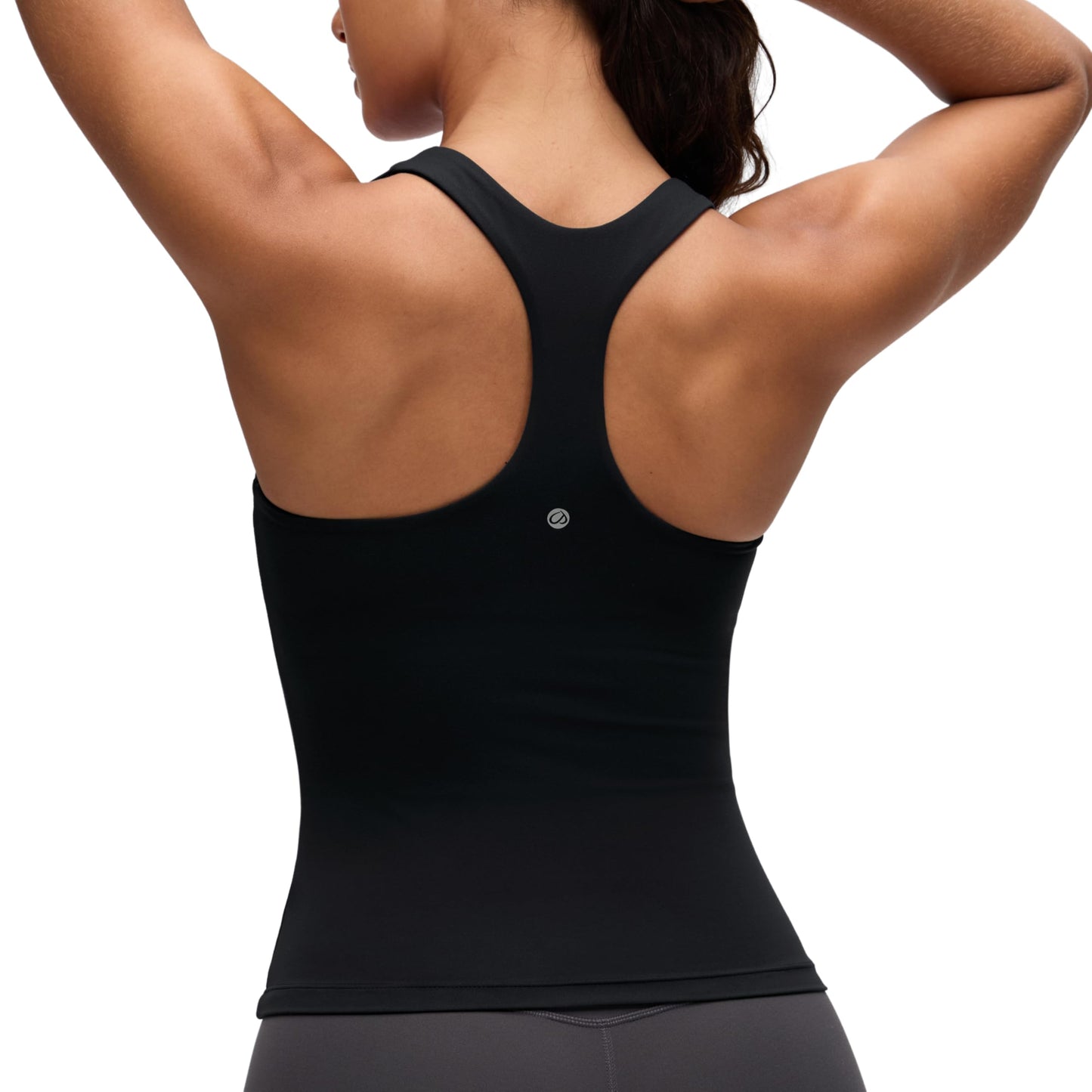 CRZ YOGA Butterluxe Workout Racerback Tank Tops for Women - Padded Athletic Spandex Yoga Shirts with Built in Bra Black Medium