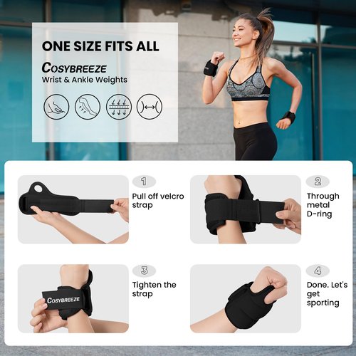 Wrist Weights with Thumb Loops Lock for Women Men Kids 5 LBS Set [2.5 lb each weight] Hand Weights Ankle Weights Weighted Gloves for Running Walking Physical Therapy Yoga Gym Workout Black