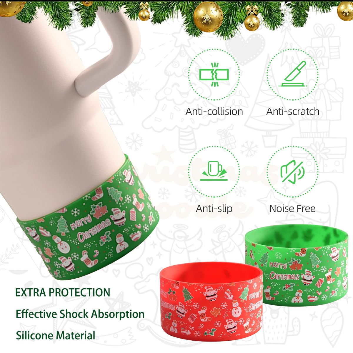 2Pcs Christmas Boot for Stanley Cup, Silicone Boot Sleeve 12-40oz Tumbler Protective Hydro Flask Water Bottle Bottom Cover Base for Simple Modern Iron Flask Water Bottle Accessories