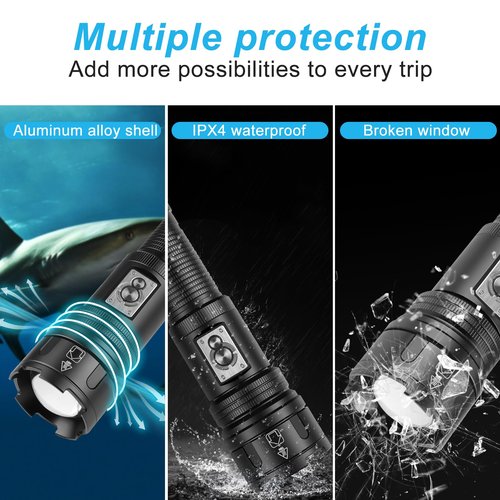 PINSAI Super Bright Rechargeable Large Flashlights, 2 in 1 Flash Light Lantern High Lumens, LED Zoomable Tactical Flashlights, Waterproof Multifunction Red Camping Light for Emergencies, Outdoor