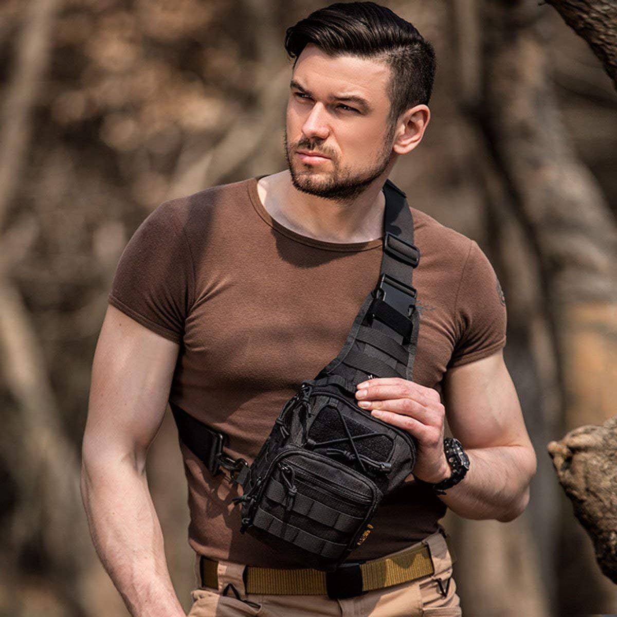 Military Tactical Sling Backpack for Outdoor Sports - FAMI Everyday Carry Bag (Black)