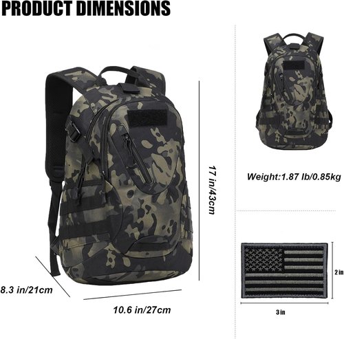 15L Tactical Motorcycle Backpack - Outdoor Camping & Trekking Rucksack with Patch