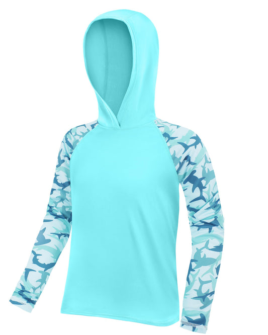 DRONIRING Boys Rash Guard Swim Hoodie, UPF 50+ UV Sun Protection Long Sleeve Fishing Shirt, Kids Youth SPF Water Shirts