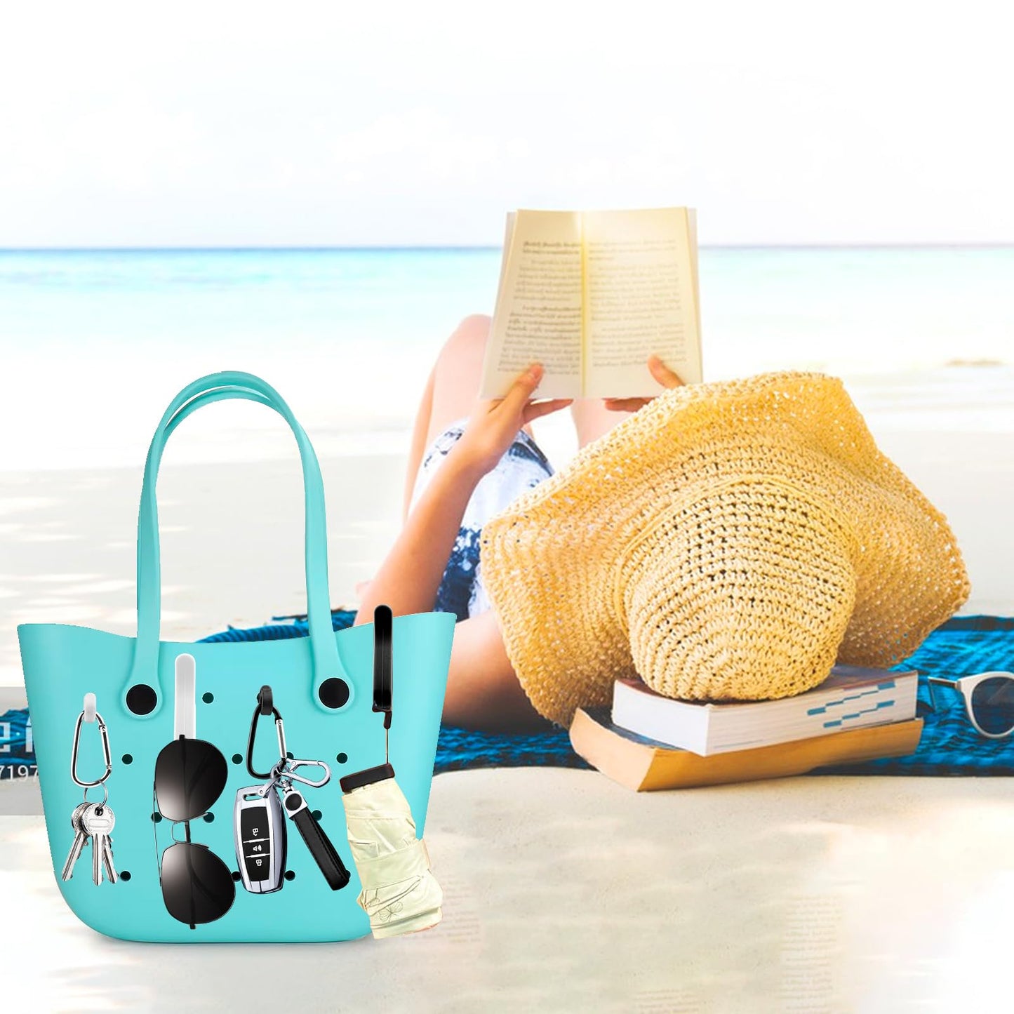 4 Pcs Hooks Set Accessories Compatible for Bogg Bag, Bogg Bag Accessories, Insert Carabiner Key Chain Holder Charms, Compatible for Small & Large Beach Bags (White)