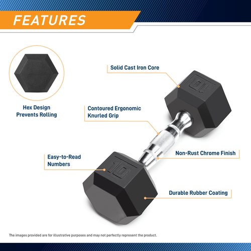 Marcy Classic Rubber Hex Dumbbell with Knurled Grip for Strength Training and Bodybuilding 10-lbs Single Dumbbell IBRH-010