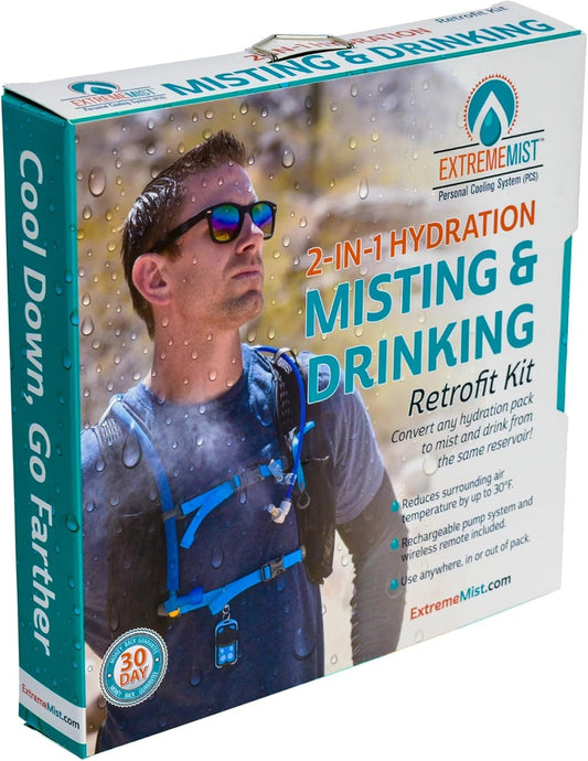 ExtremeMIST Backpack Misting System Retrofit Kit - Convert Your Hydration Backpack to Misting & Drinking Backpack | Includes Pump, Nozzle, Remote, & Rechargeable Battery - Cools the air up to 30°F