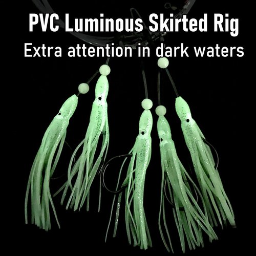 Dr.Fish Deep Drop Rigs 6ft Glow Squid Rig Lures for Saltwater, Halibut Bottom Fishing Surf Trolling Lure for Stripers Trout Tuna Tilefish 6/0 X 5