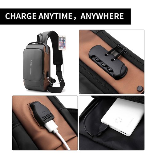 HXUANYU Men's and Women's One Shoulder Anti theft Crossbody Bag, Sling Bag USB Chest Bag (grey)