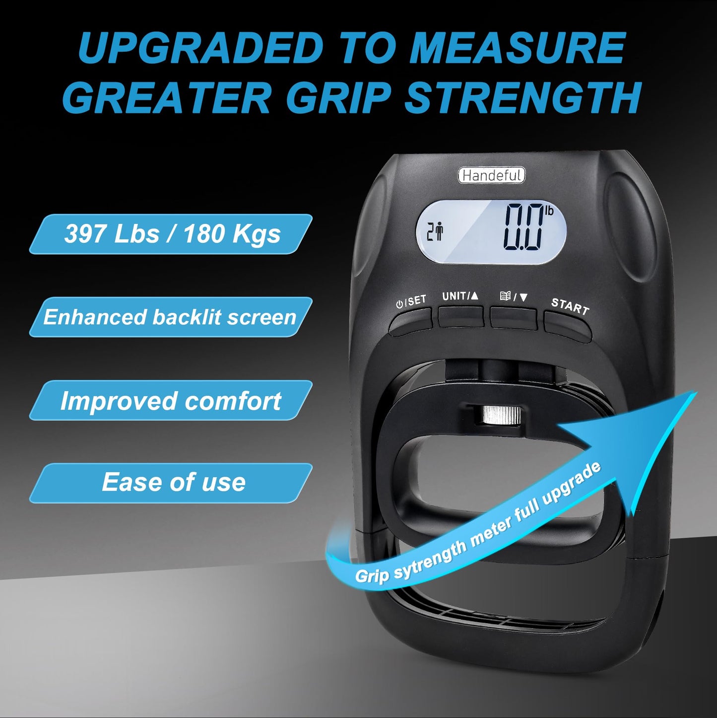 Hand Dynamometer Grip Strength Trainer - 397 Lbs / 180 Kgs Electronic Hand Grip Strength Tester Grip Strengthener Hand Exerciser Meter Digital Hand Grip Training Gauge for Sport Home School Use