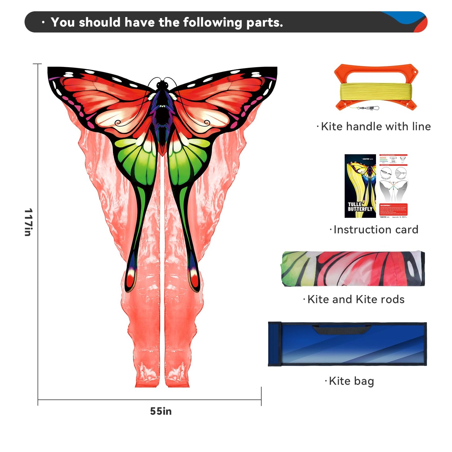 SGftre Red Tulle Butterfly Kite for Kids & Adults ，Easy to Fly Outdoor Fun Sports Beach Kids Children Outdoor Toys Kites (Tulle Butterfly-red)