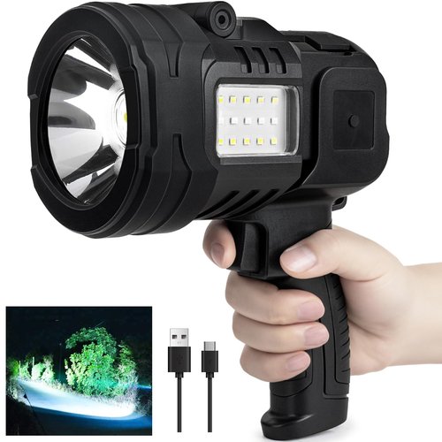Lylting Rechargeable Spotlight Flashlight, 90,000 Lumens Super Bright Spotlight Outdoor with Cob Light & USB Output, Lightweight Handheld Led Spot Light for Hunting Boating Camping