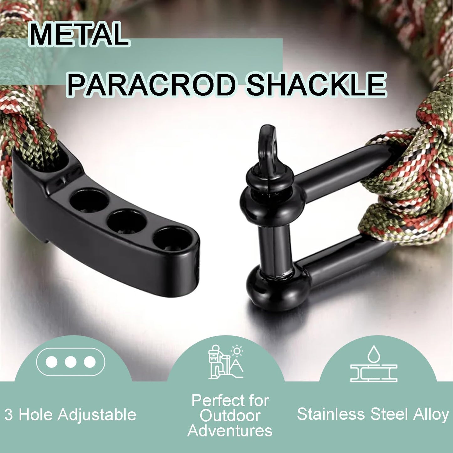 4pcs Paracord Bracelet Shackle Buckle, Metal Survival Bracelet Bow Anchor + D Ring Shackle Clasp Adjustable Screw Pin M5 for Camping, Paracord Watch Band