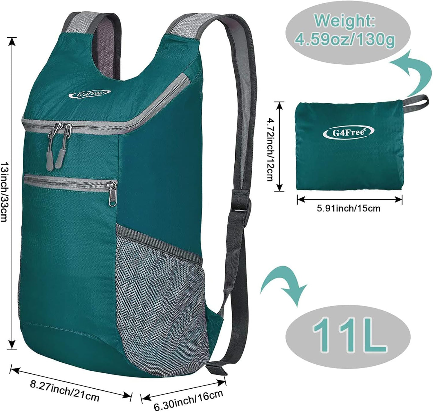 G4Free Lightweight Packable Hiking Backpack for Men Women Small Hiking Daypacks Foldable Shoulder Pack Casual Outdoor Bag 11L