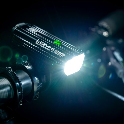 LEZYNE Super Drive Bicycle USB-C Rechargeable IPX7 White LED Front Light with Multiple Solid & Flash Modes | Integrated Silicone Rubber Strap Mount | Smart Connect | 1800 Lumens, Black Gloss