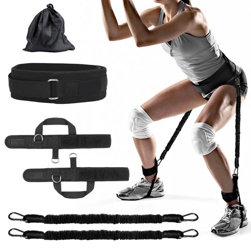 Vertical Jump Trainer Leg Strength Ankle Resistance Bands Set with Cuffs Workout Equipment for Leaping Fitness Basketball Volleyball Football Tennis Jumping Strength Training Equipment