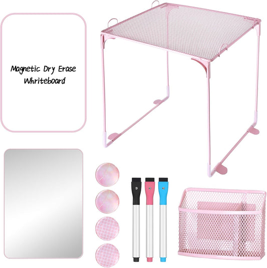 11 PCS Locker Accessories Kit Pink Locker Organizer Decorations Supplies Includes Folding Shelf, Magnetic Mirror & Whiteboard, Pen Holder, Dry Erase Markers, Magnets, Back to School Essentials