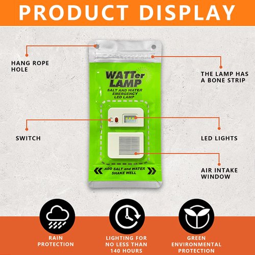 LED Camping Lantern, Portable LED Lanterns Salt Water Powered Emergency Light, Waterproof Camping Essentials Survival Gear for Power Outages, Hiking, Fishing & Hurricane (A Lanyard Included)